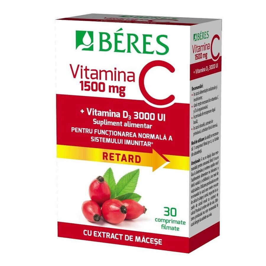 Vitamina C 1500 mg compressa rivestita con film Retard + Vitamina D3 3000 UI, 30 compresse, Beres