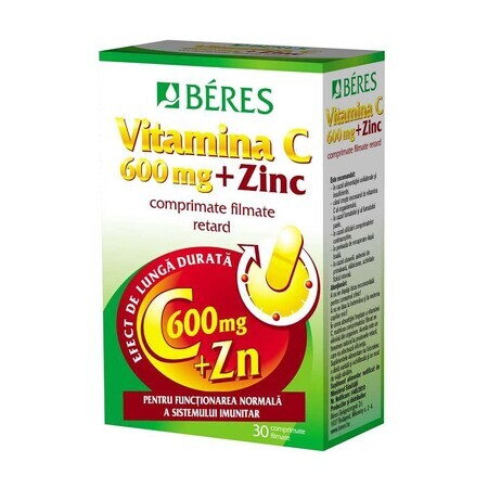 Vitamin C 600 mg + Zinc 15 mg, 30 tablets, Beres