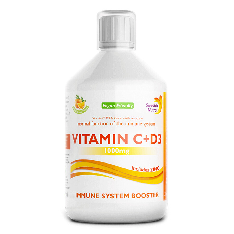 Vitamin C Liquid 1000 Mg + Vitamin D3 + Zinc, 500ml, Swedish Nutra