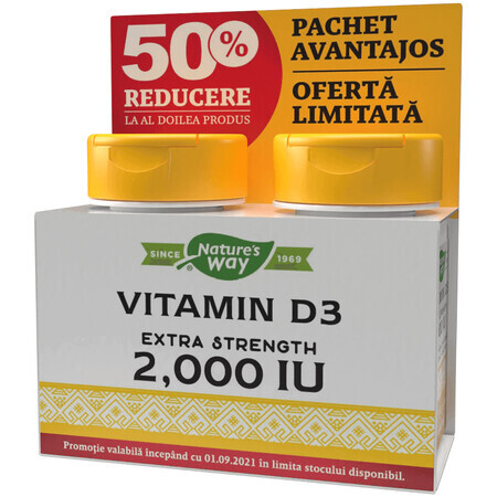 Vitamina D3 2000 UI Nature's Way, 30 + 30 capsule, Secom (sconto 50% sul secondo prodotto)