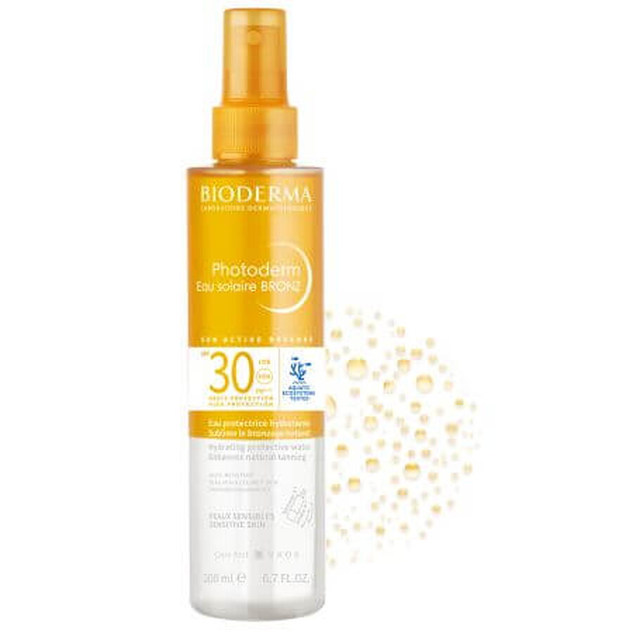 Acqua di protezione solare SPF 30 per pelli sensibili Photoderm Bronz, 200 ml, Bioderma