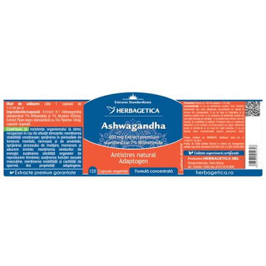 Ashwagandha, 120 capsule, Herbagetica