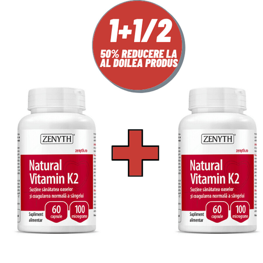 Vitamina K2, 60 + 60 capsule, Zenyth (50% di sconto sul secondo prodotto)