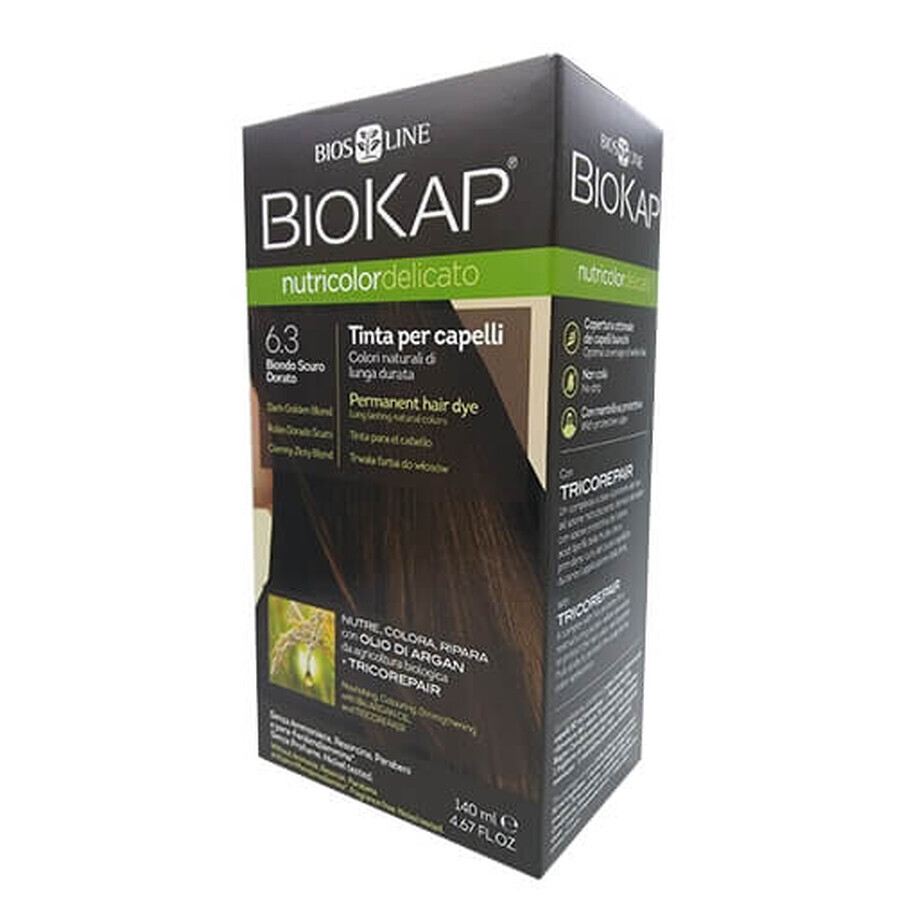 Vopsea permanentă pentru păr Nutricolor Delicato, Nunaţa Dark Golden Blond 6.3, 140 ml, Biokap