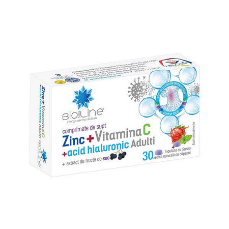 Zinc with Vitamin C and Hyaluronic Acid, 30 sucking tablets, Helcor