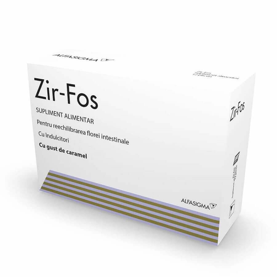 Zirfos with caramel flavour, 12 sachets, Alfasigma