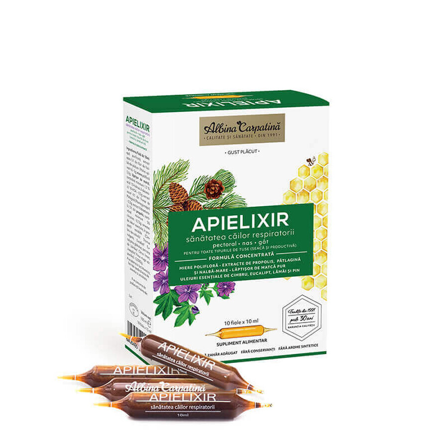 APIELIXIR salute vie respiratorie Albina Carpatina, 10 fiale x 10 ml, Apicola