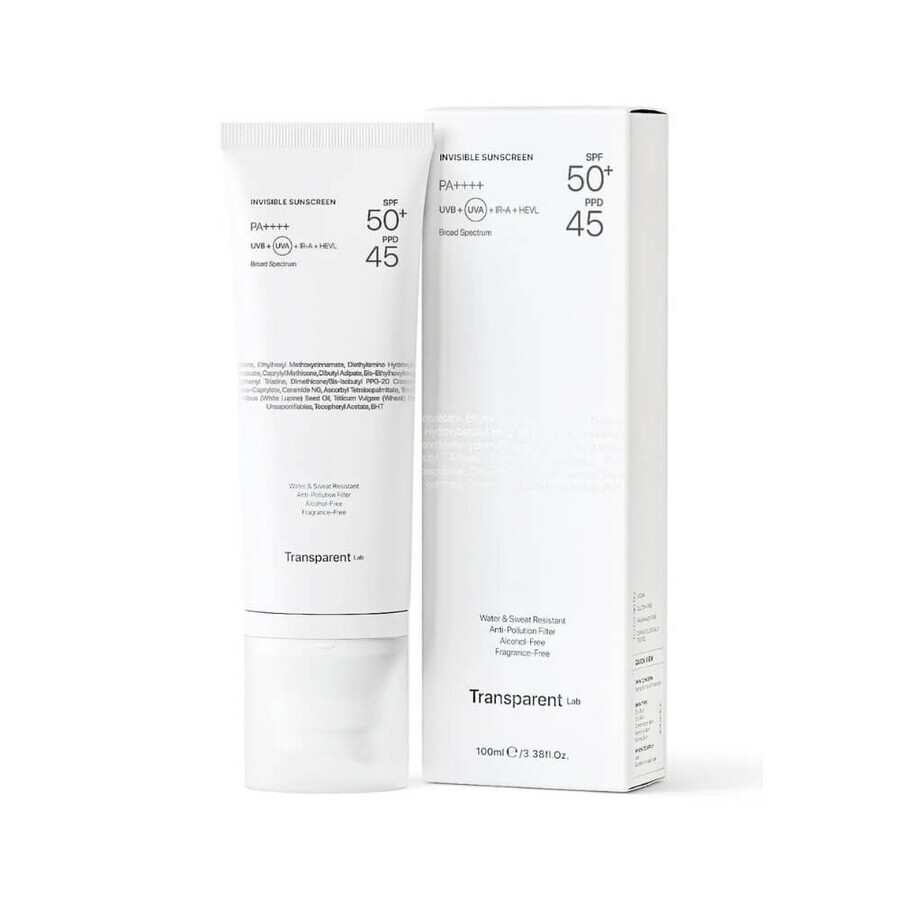 Crema viso con protezione solare invisibile SPF50+, 100 ml, Transparent Lab