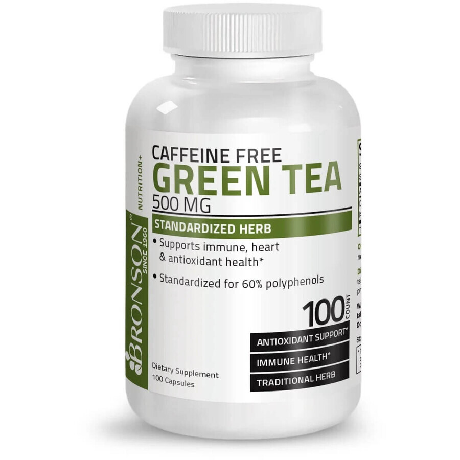 Estratto di tè verde senza caffeina, 500 mg, 100 capsule, Bronson Laboratories