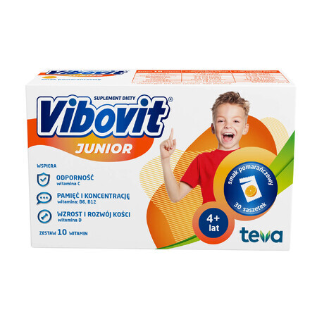 Vibovit Junior, per bambini dai 4 ai 12 anni, gusto arancia, 30 bustine