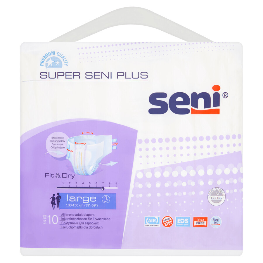 Assorbenti per adulti Super Seni Plus, Taglia L, Confezione da 10 - Protezione assorbente per incontinenza, massimo comfort.