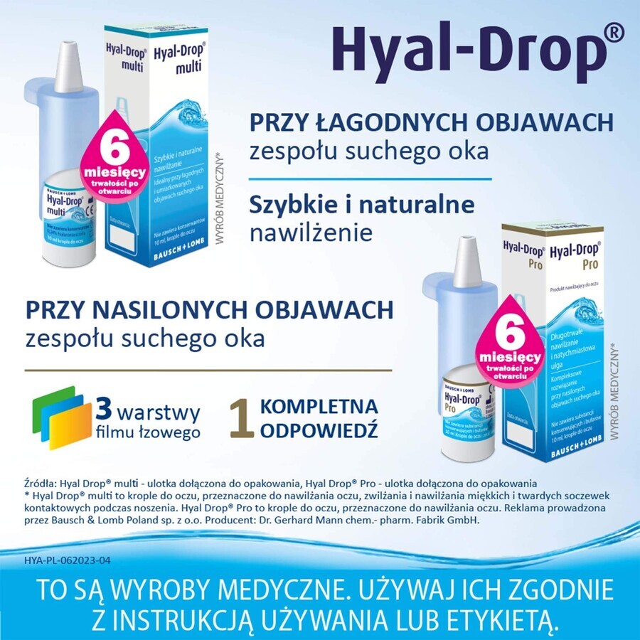 Gocce per gli occhi Hyal-Drop Multi, Idratanti, 10 ml
