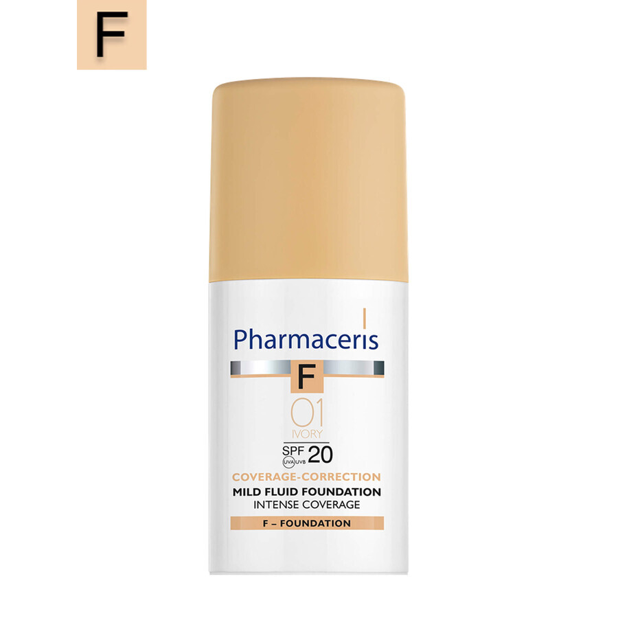 Pharmaceris F Coverage-Correction, fluid cu acoperire fină, 01 Ivory, SPF 20, 30 ml