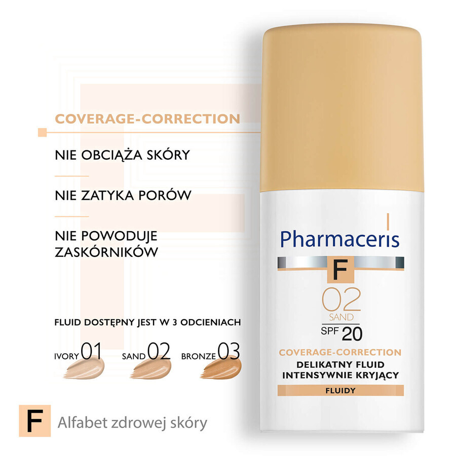 Pharmaceris F Coverage-Correction, fluido a copertura fine, 02 Sand, SPF 20, 30 ml