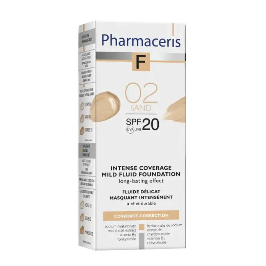 Pharmaceris F Coverage-Korrektur, fein deckendes Fluid, 02 Sand, SPF 20, 30 ml