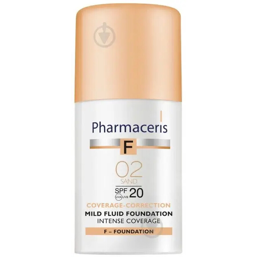 Pharmaceris F Coverage-Korrektur, fein deckendes Fluid, 02 Sand, SPF 20, 30 ml