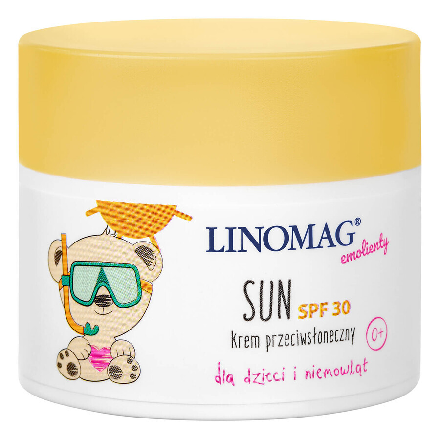 Linomag Emolients Sun, protezione solare per neonati e bambini dal primo giorno di vita, SPF 30, 50 ml
