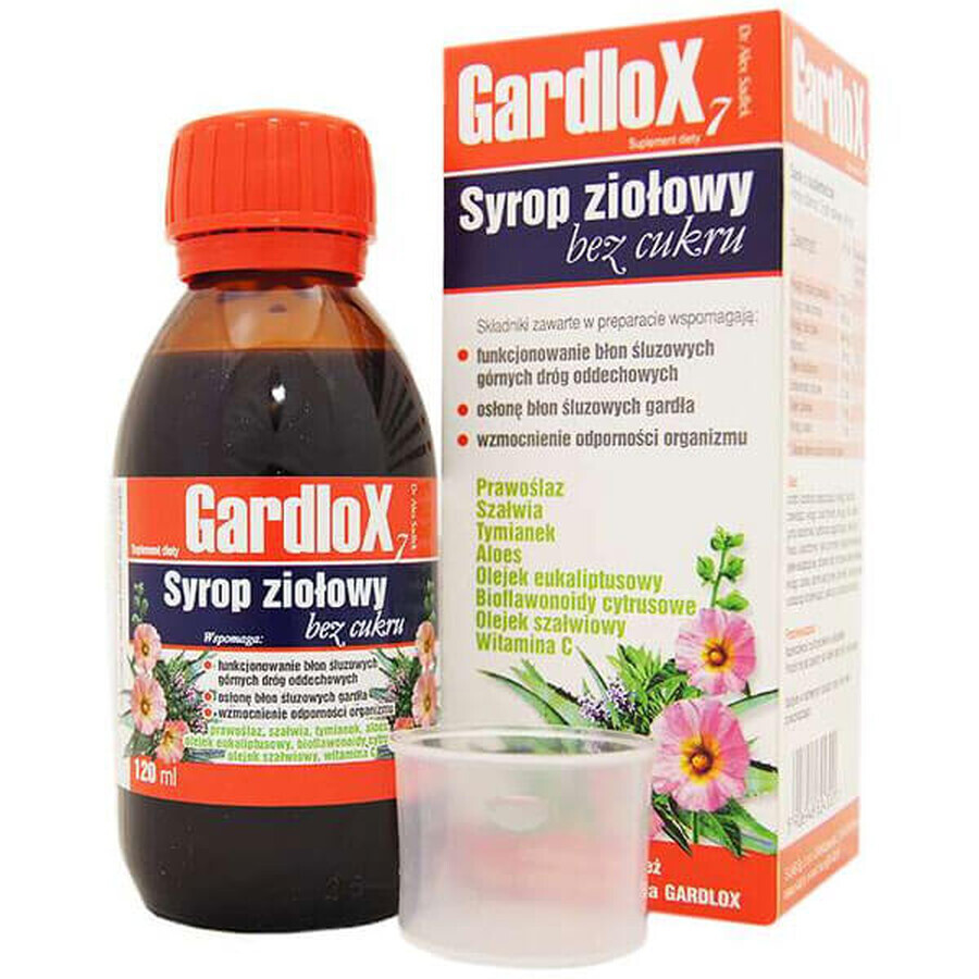 Sciroppo Erbale Dietetico Senza Zucchero Gardlox 7 - Benessere Immunitario, 120 ml.