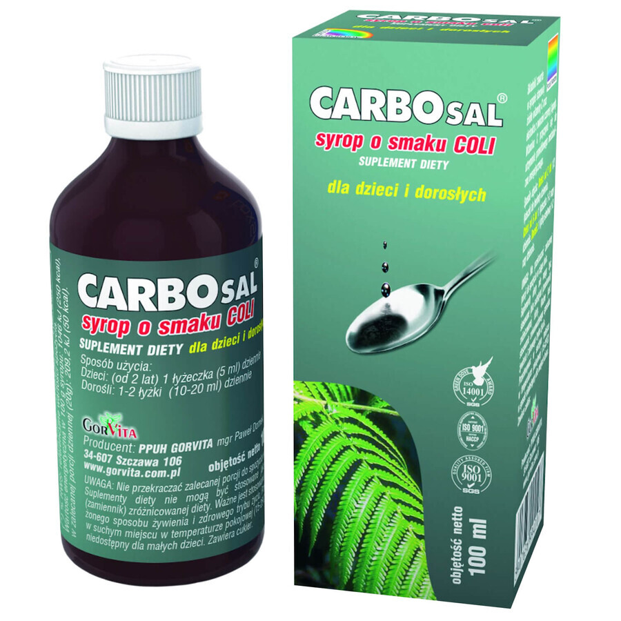 Sciroppo Carbosal al Sapore di Cola - Soluzione Naturale per Dispepsia Intestinale, 100 ml