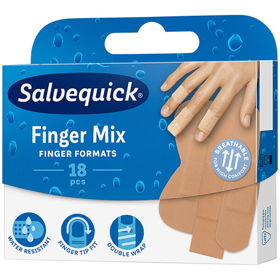 Pansementi per abrasioni Salvequick Finger Mix, 18 pezzi.