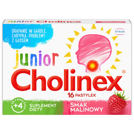 Cholinex Junior, smak malinowy od 4 lat, 16 pastylek do ssania