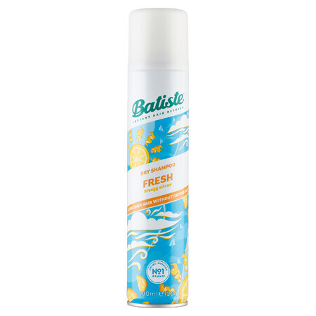 Batiste Shampoo Secco Fresh Breezy Citrus 200ml - Shampoo rinfrescante per capelli con profumo agrumato, senza bisogno di acqua. Flacone sottile da 200ml.