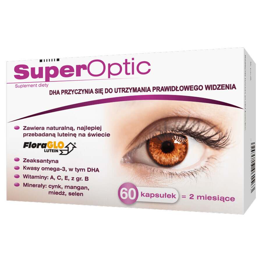 Superoptica Plus - integratore alimentare con 60 capsule per migliorare la vista. Formula brevettata per sostenere la salute degli occhi e mantenere una visione corretta.