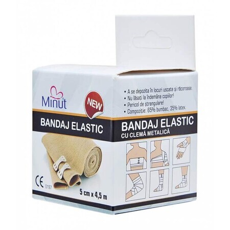 Elastic bandage with metal clip, 5 cm x 4.5 cm, Minute