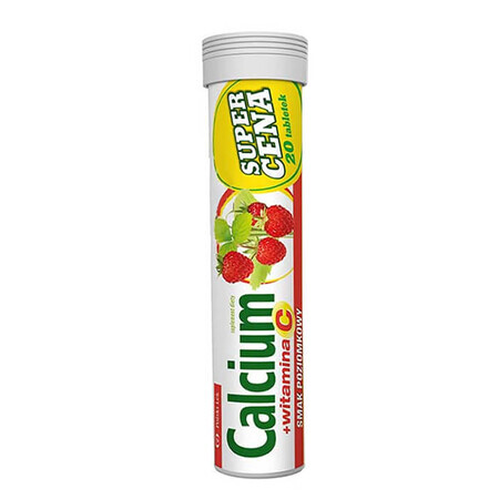 Integratore Alimentare con Calcio e Vitamina C - Compresse Effervescenti al Sapore di Fragola, 20 pz.