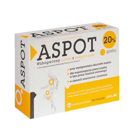 Aspot 60 compresse - Confezione da 50 + 10, Integratore con acido acetilsalicilico, antinfiammatorio e antidolorifico. Per la salute del cuore e il rilassamento muscolare.