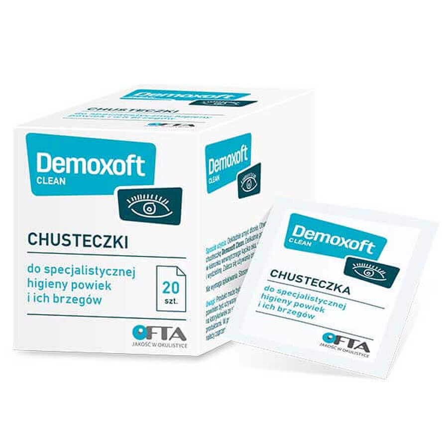 Demoxoft Clean, salviette per la pulizia e la cura della pelle delle palpebre, 20 pezzi