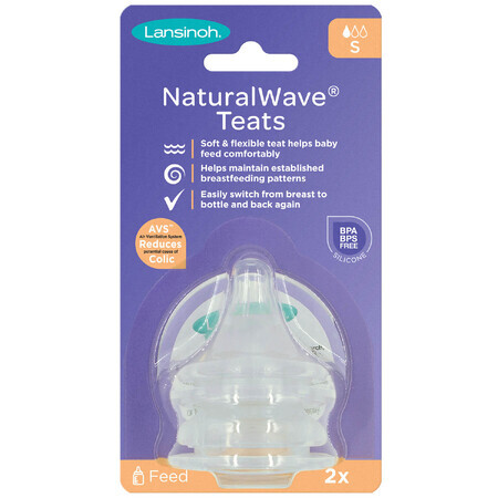 Lansinoh mOmma, tetina para biberón NaturalWave, silicona, flujo lento, 0-3 meses, 2 unidades