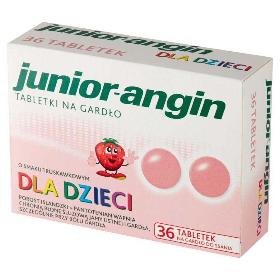 Junior-angin dla dzieci od 4 lat, smak truskawkowy, 36 tabletek do ssania