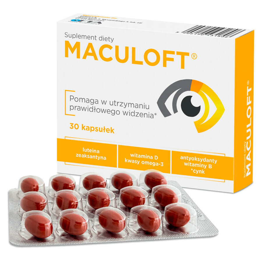 Integratore alimentare Maculoft 30 capsule - Supporto per la vista e la funzione della macula. Complesso vitaminico per occhi sani. Disponibile ora!