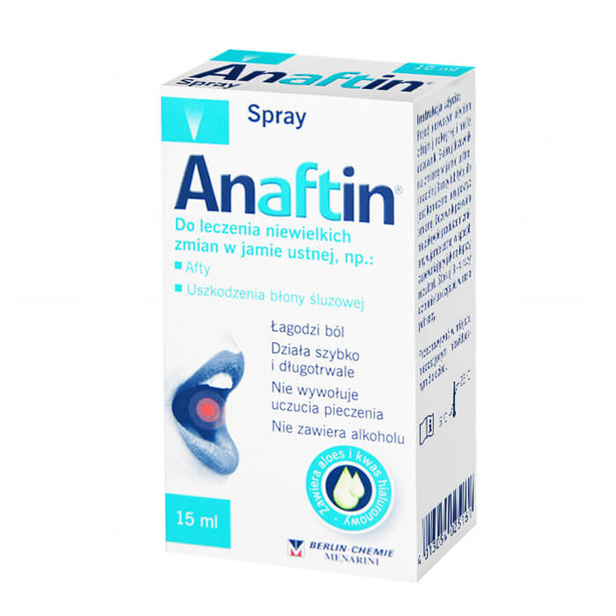 Anaftin, spray for the treatment of minor oral lesions, 15 ml