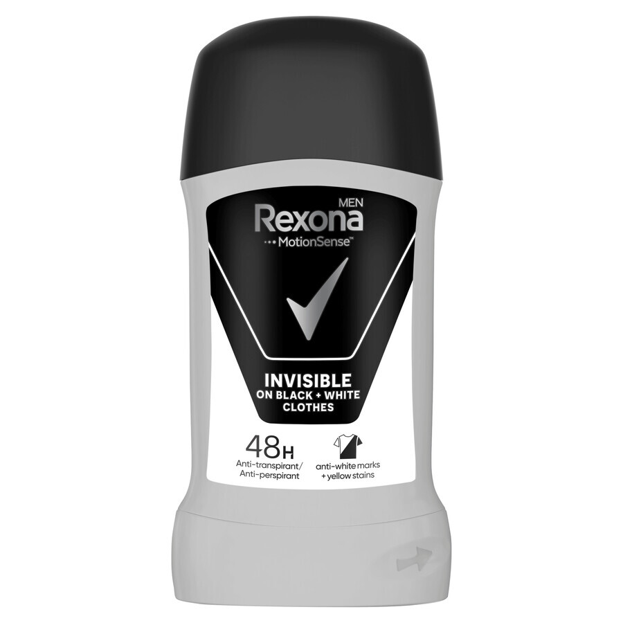 Rexona Men Invisible Black + White Stick antitraspirante, 50 ml