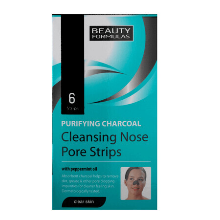 Charcoal nose pore cleansing strips, 6 pieces, Beauty Formulas