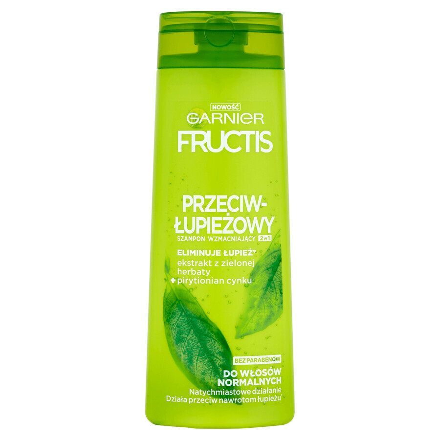 Garnier Fructis, shampoo rinforzante antiforfora 2in1 per capelli normali, 400 ml