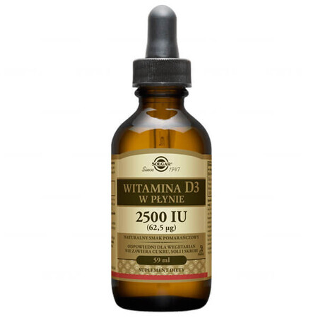 Solgar Vitamin D3 liquid 2500 IU, orange flavor, 59 ml