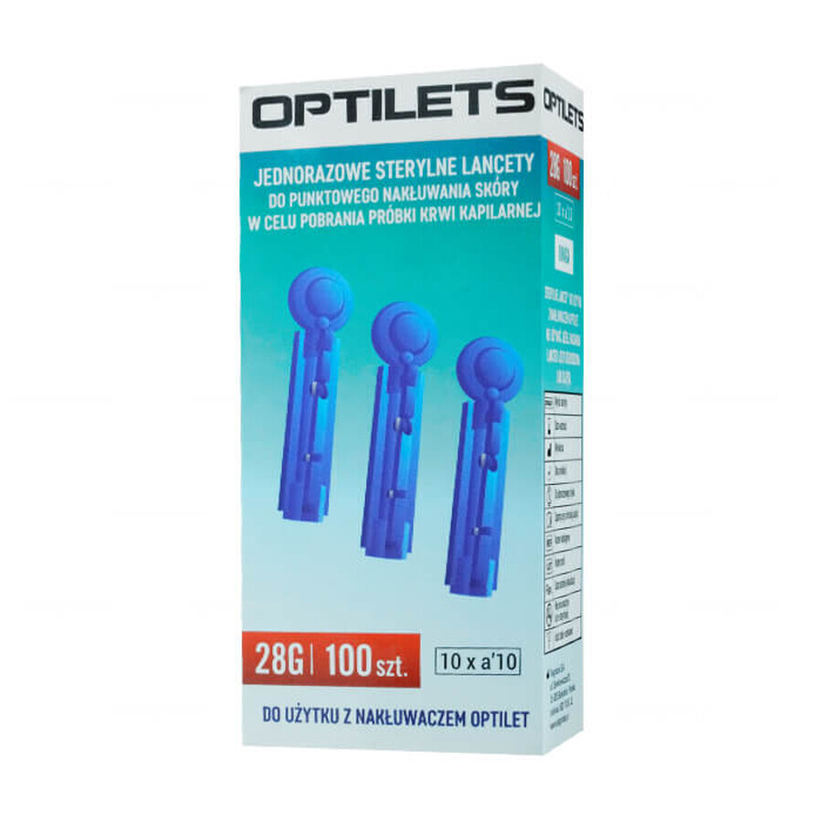 Optilets, lancettes stériles et jetables, 100 pièces