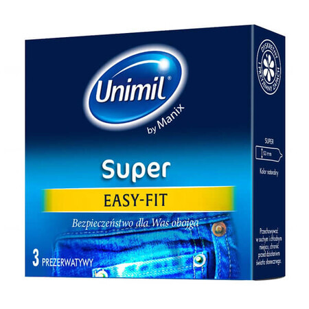 Unimil Super Easy-Fit, preservativi classici, 3 pezzi