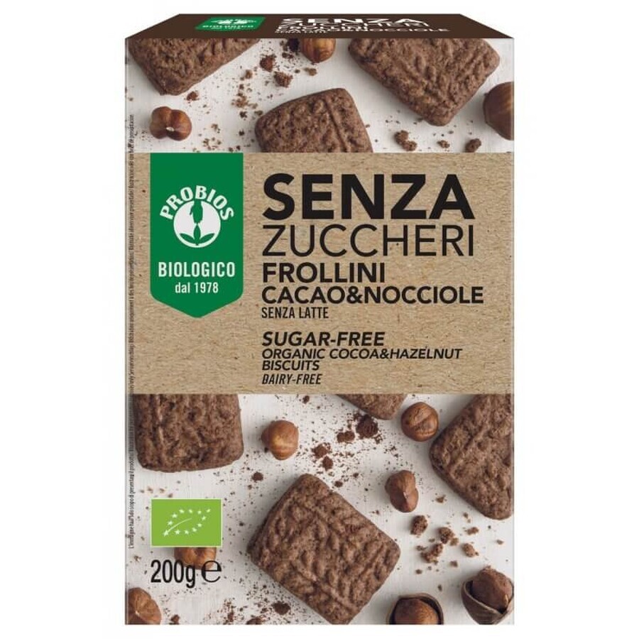 Biologische suikervrije koekjes met cacao en suikervrije hazelnoten, 200 gram, Probios