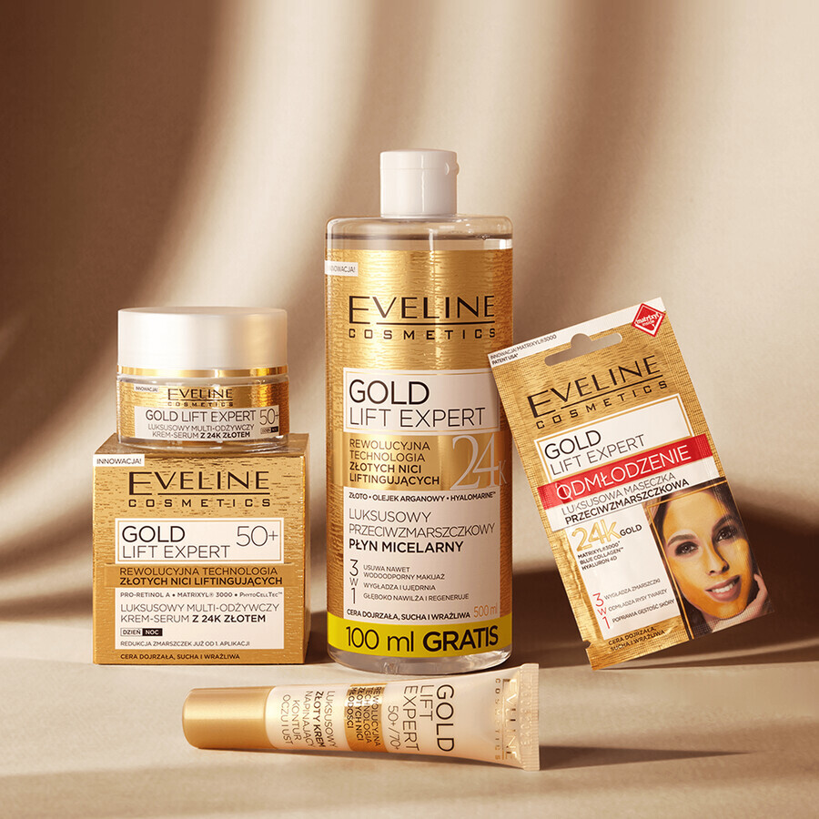 Eveline Cosmetics Gold Lift Expert 50+, Cremă-serum de lux cu aur de 24K, pentru zi și noapte, 50 ml