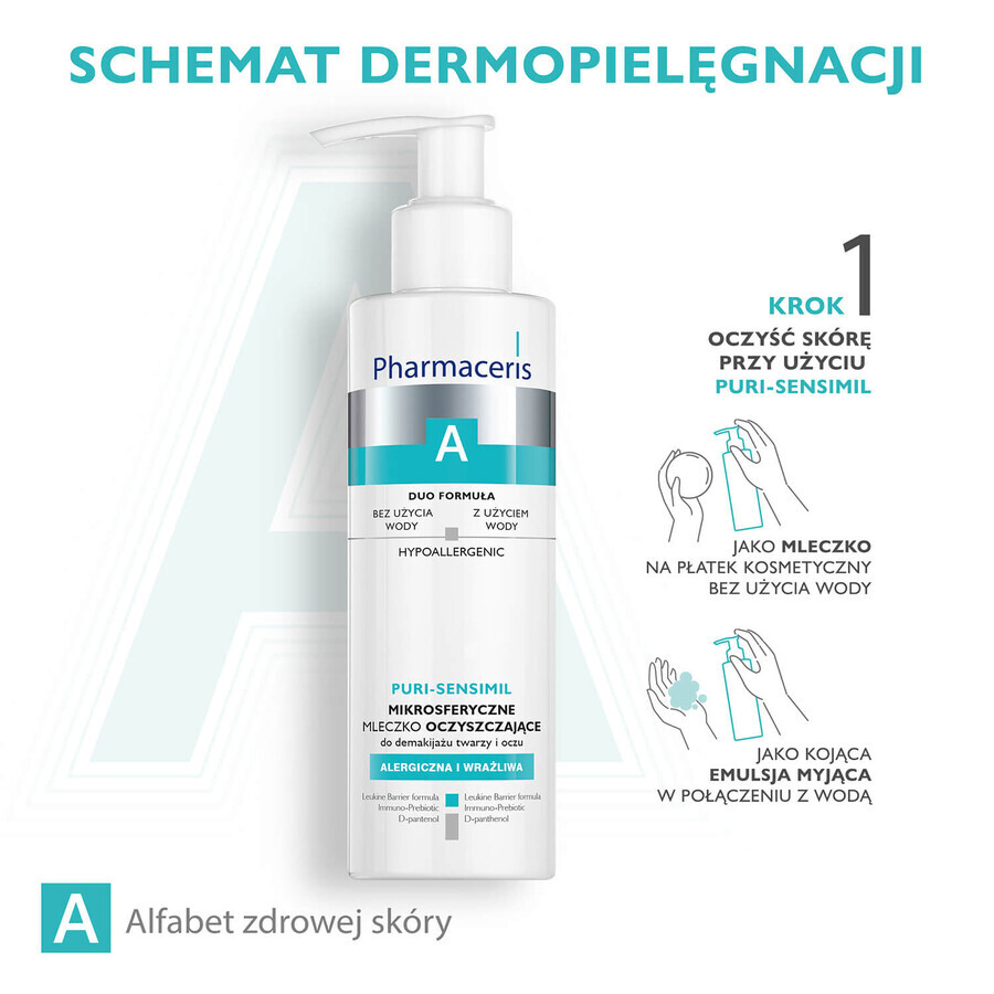 Pharmaceris A Puri-Sensimil, Cleansing milk with microspheres for face and eye makeup removal, 190 ml