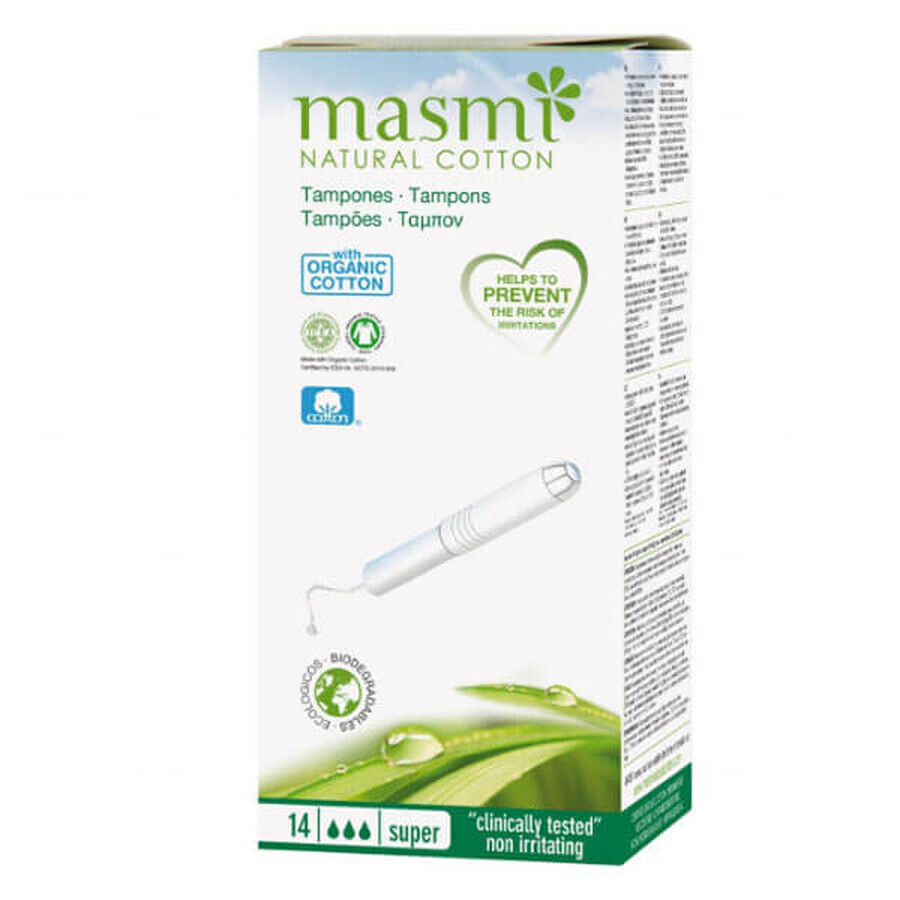 Tampax Masmi in Cotone Naturale Super +, Confezione da 14 - Assorbenti Igiene Intima con Applicatore, Sicurezza e Comfort - Scelta Ideale per Protezione Duratura.
