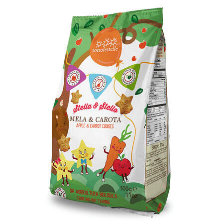 Biscotti vegani eco mela e carota per bambini, 300 g, Sottolestelle