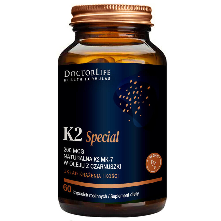 Dottore Vita K2 Speciale 200mcg naturale K2 MK-7 in olio di semi di cumino nero, 60 capsule