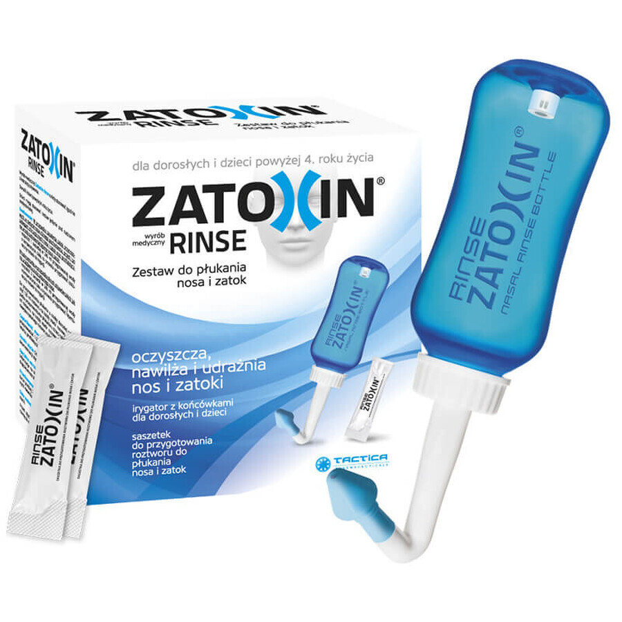 Zatoxin Rinse, kit de rinçage nasal et sinusal pour adultes et enfants de plus de 4 ans, irrigateur 300 ml + 3,2 g x 12 sachets