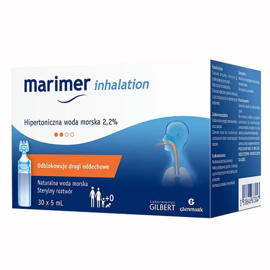 Marimer Inhalation, acqua di mare ipertonica 2,2% per nebulizzazione a partire da 1 giorno di età, 5 ml x 30 fiale