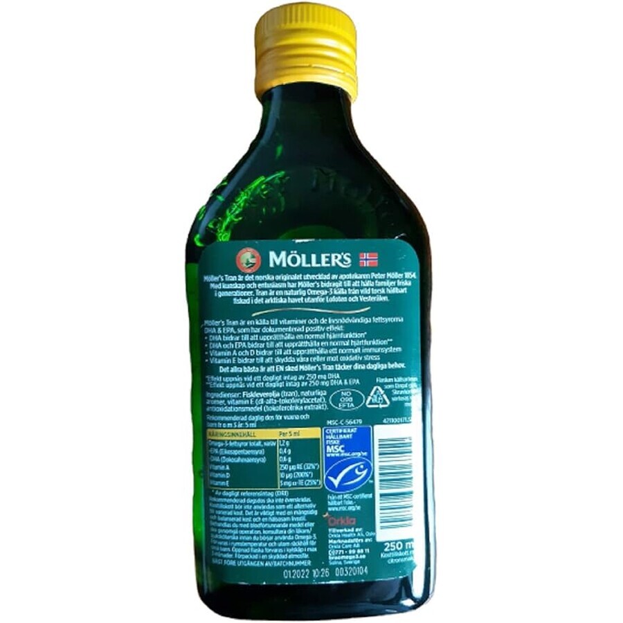 Moller's Gold Norwegian Fish Oil, lemon flavor, 250 ml